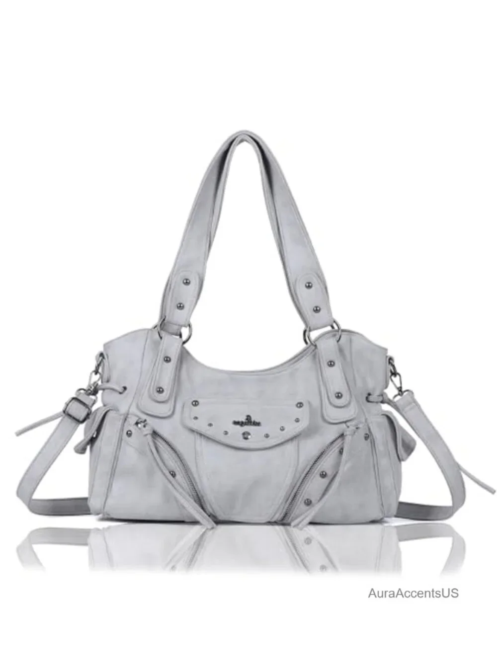 Retro Vegan Leather Hobo Bag with Studded Accents and Crossbody Strap